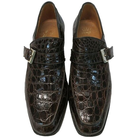 Vintage Hanover Exotic Alligator Monk Strap Loafers Brown Dress Shoes Italy 9C - Picture 9 of 12